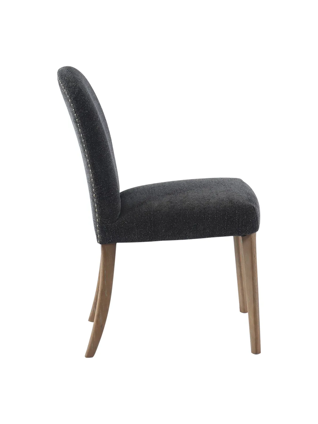 Dining Chair with Brass Studs - Grey, Boucle