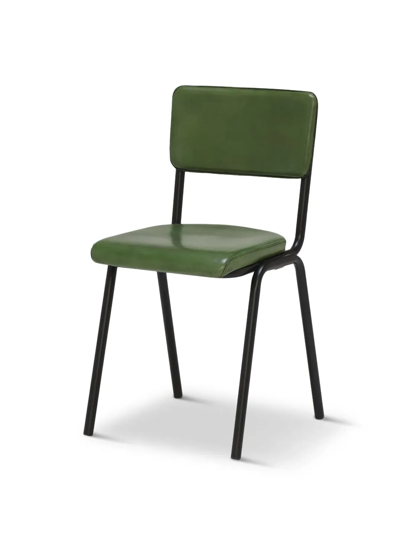 Dining Chair with Metal Base - Green, Leather image