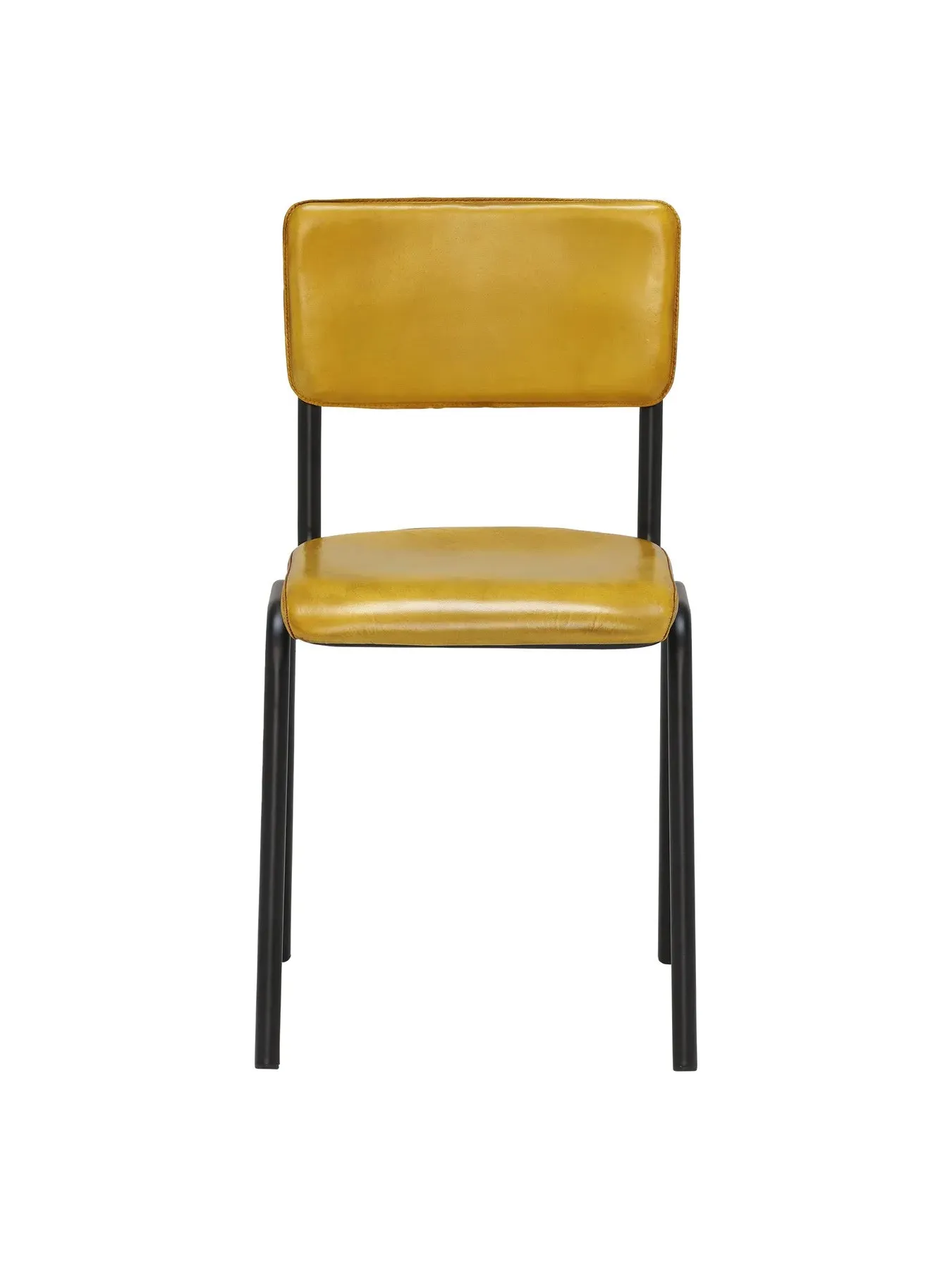 Dining Chair with Metal Base - Yellow, Leather