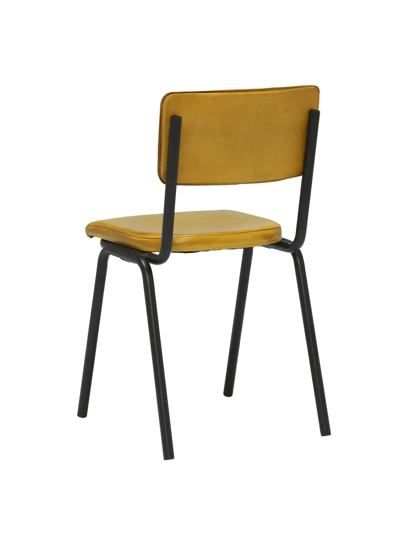 Dining Chair with Metal Base - Yellow, Leather