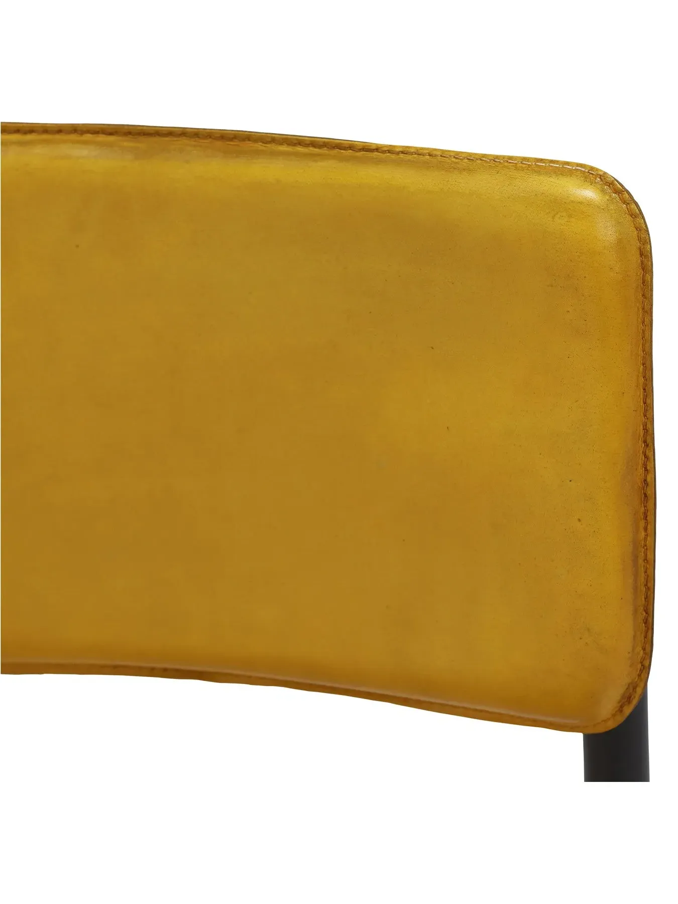 Dining Chair with Metal Base - Yellow, Leather