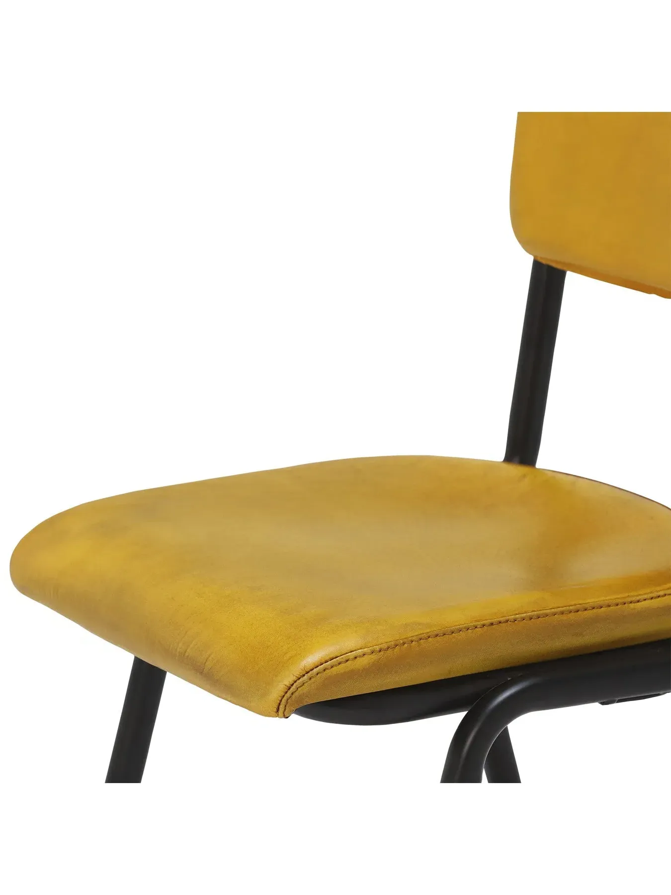 Dining Chair with Metal Base - Yellow, Leather