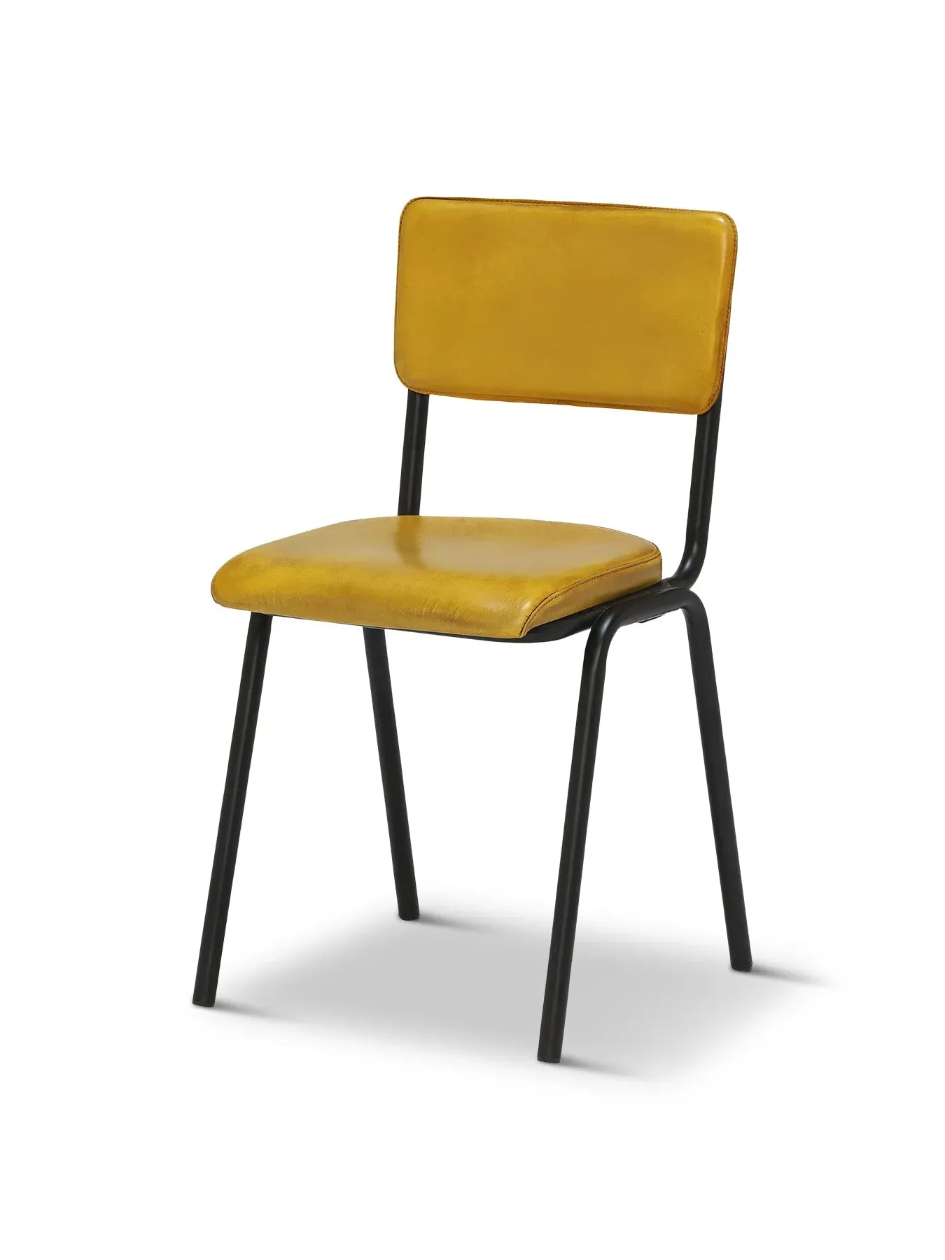 Dining Chair with Metal Base - Yellow, Leather image
