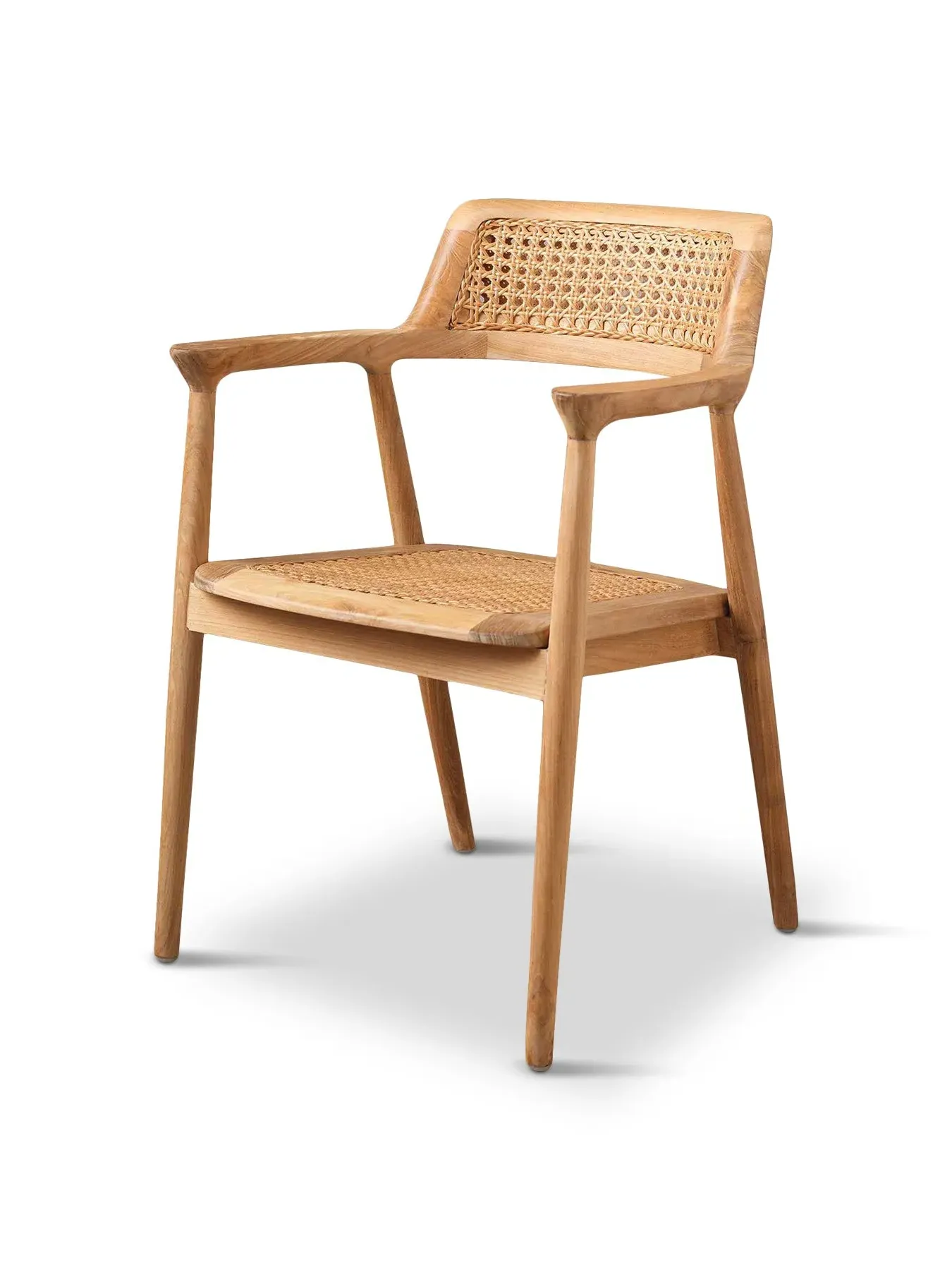 Dining Chair with Rattan Seat - Brown, Teak Wood image