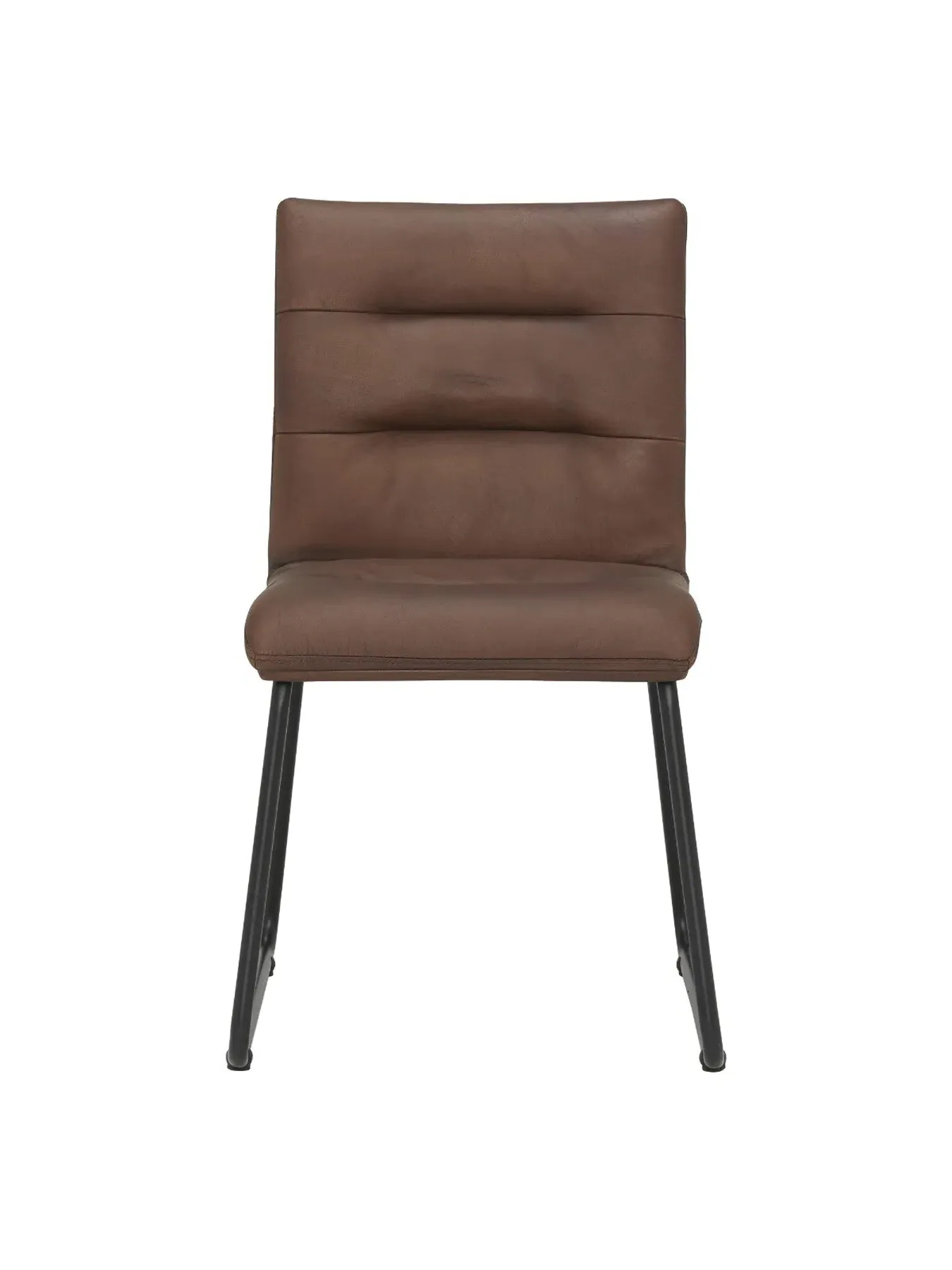 Dining Chair with Stitch Detail - Brown, Leather