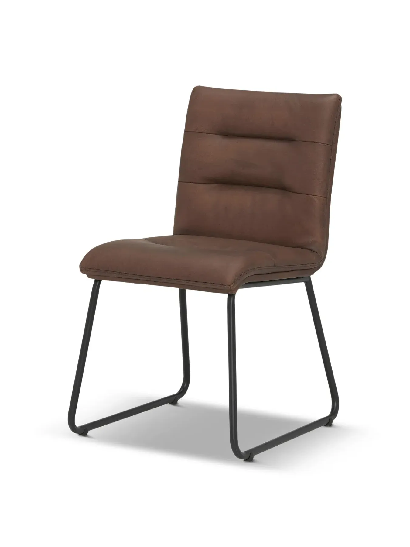 Dining Chair with Stitch Detail - Brown, Leather image