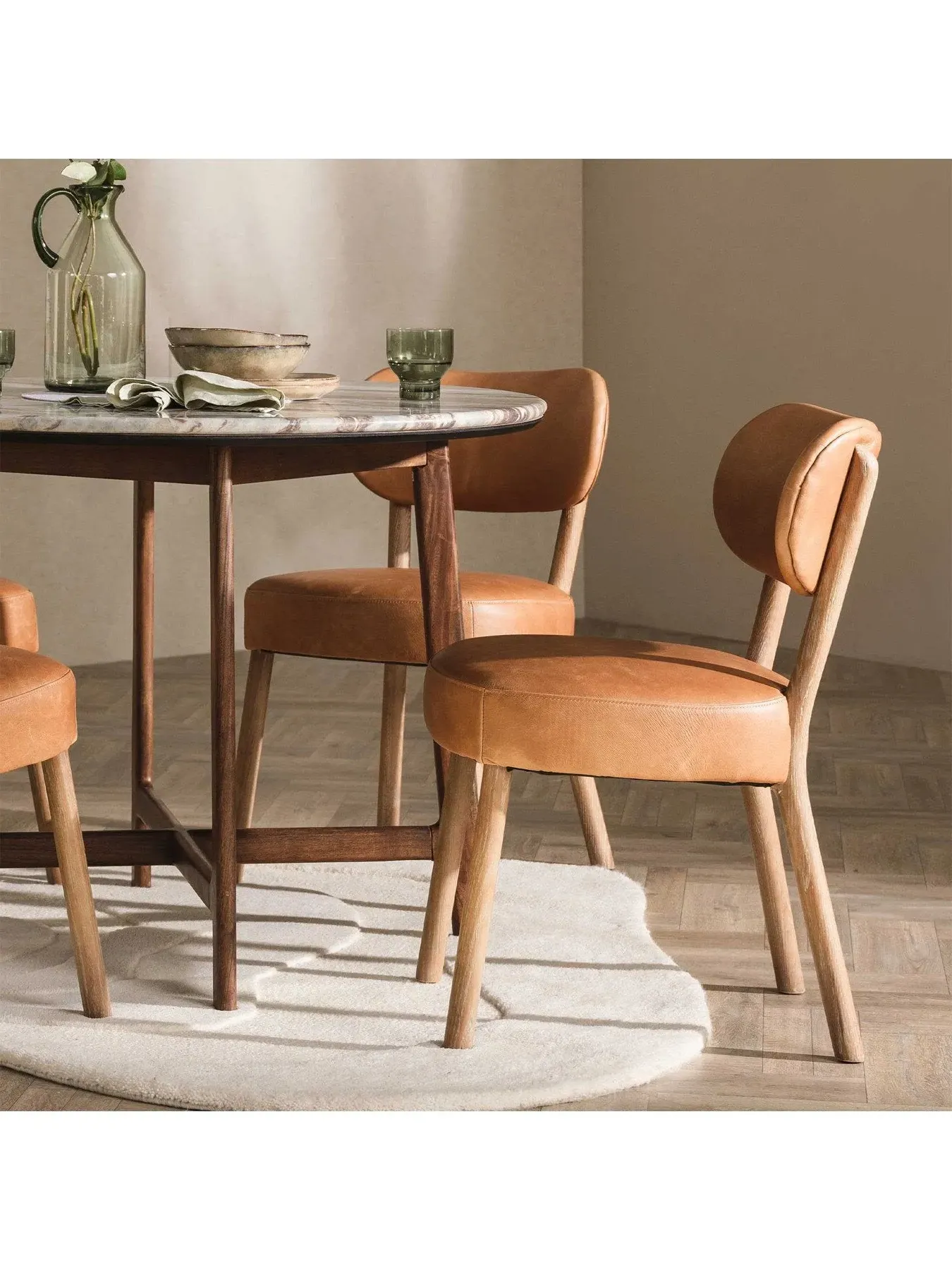 Dining Chair with Wooden Frame - Brown, Leather
