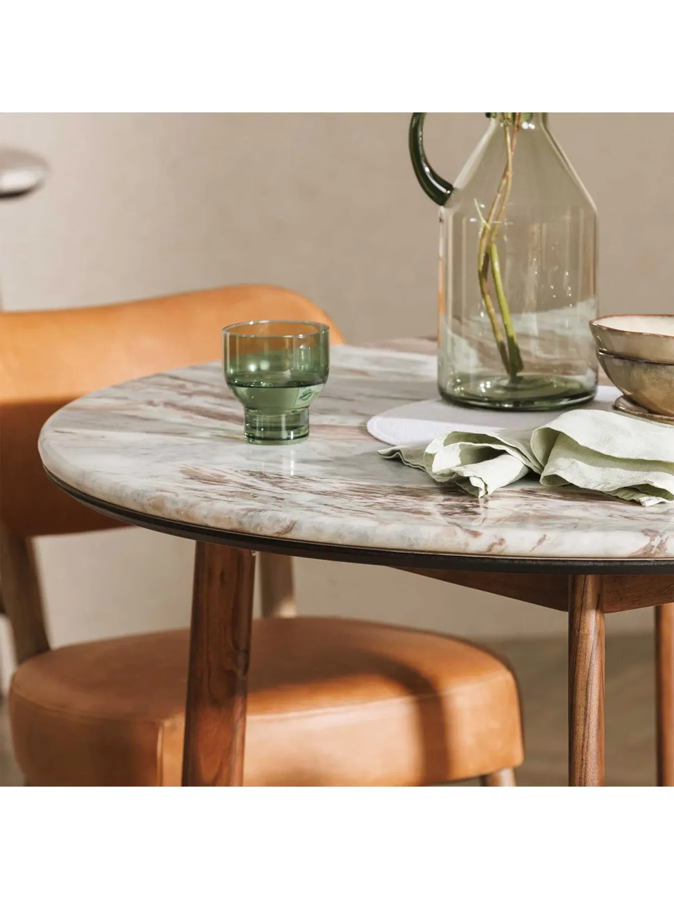 Dining Table with Marble Top - Brown, Acacia Wood