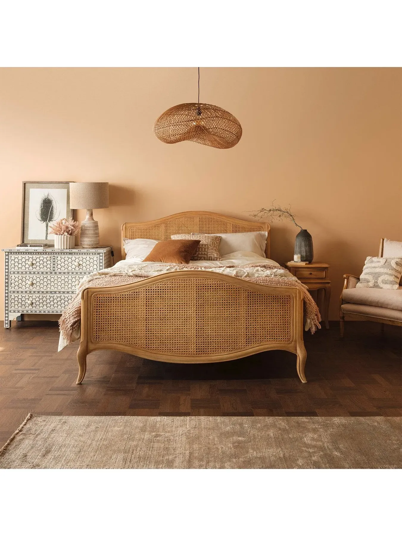Double Bed French Style - Neutral, Rattan Wood