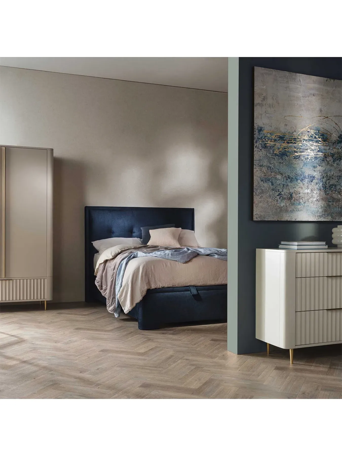 Double Ottoman Bed with Storage - Blue, Fabric