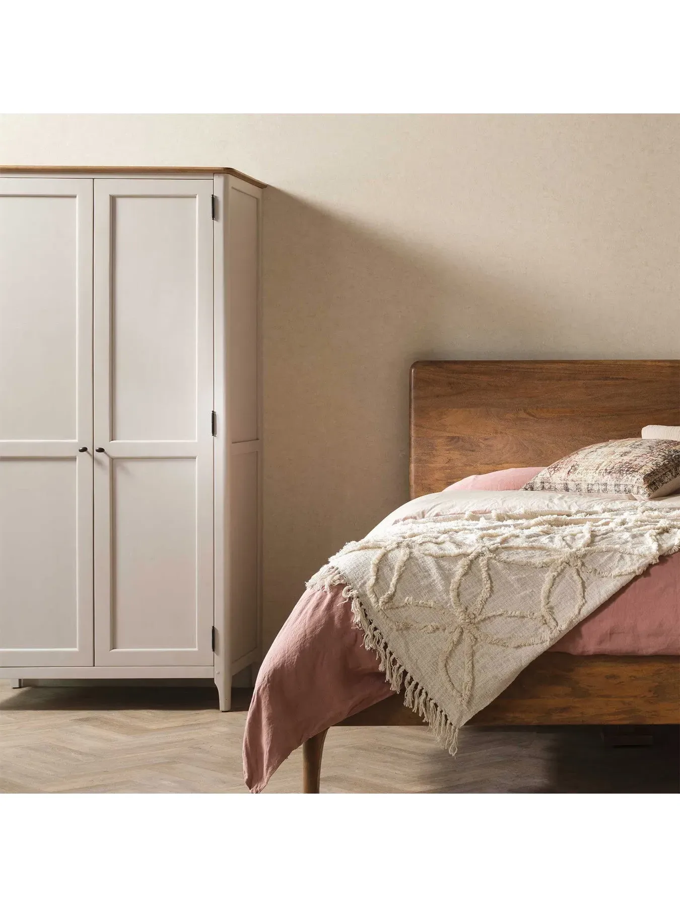Double Wardrobe with Storage - White, Mango Wood