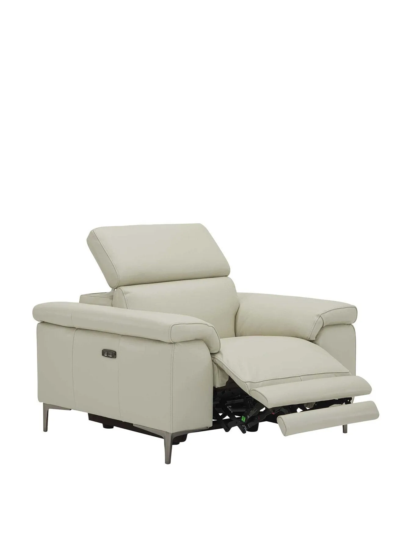 Electric Recliner Armchair with Headrest - Grey, Leather