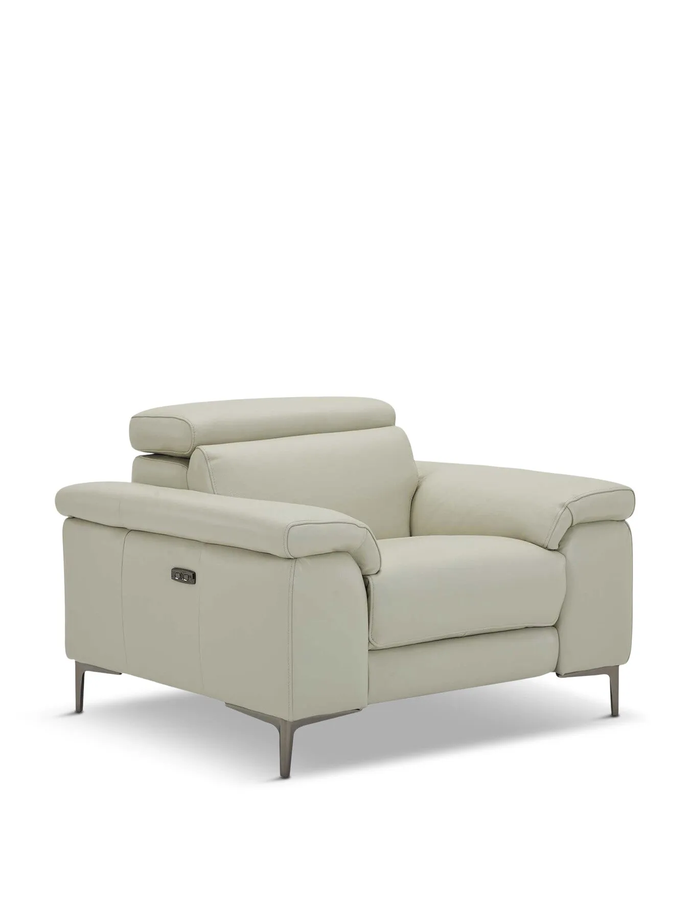Electric Recliner Armchair with Headrest - Grey, Leather image