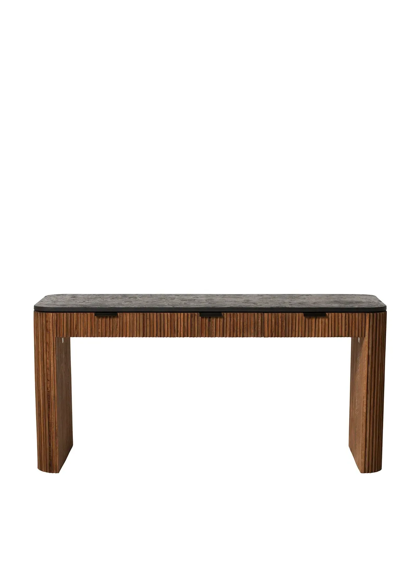 Fluted Office Desk with Drawers - Brown, Teak