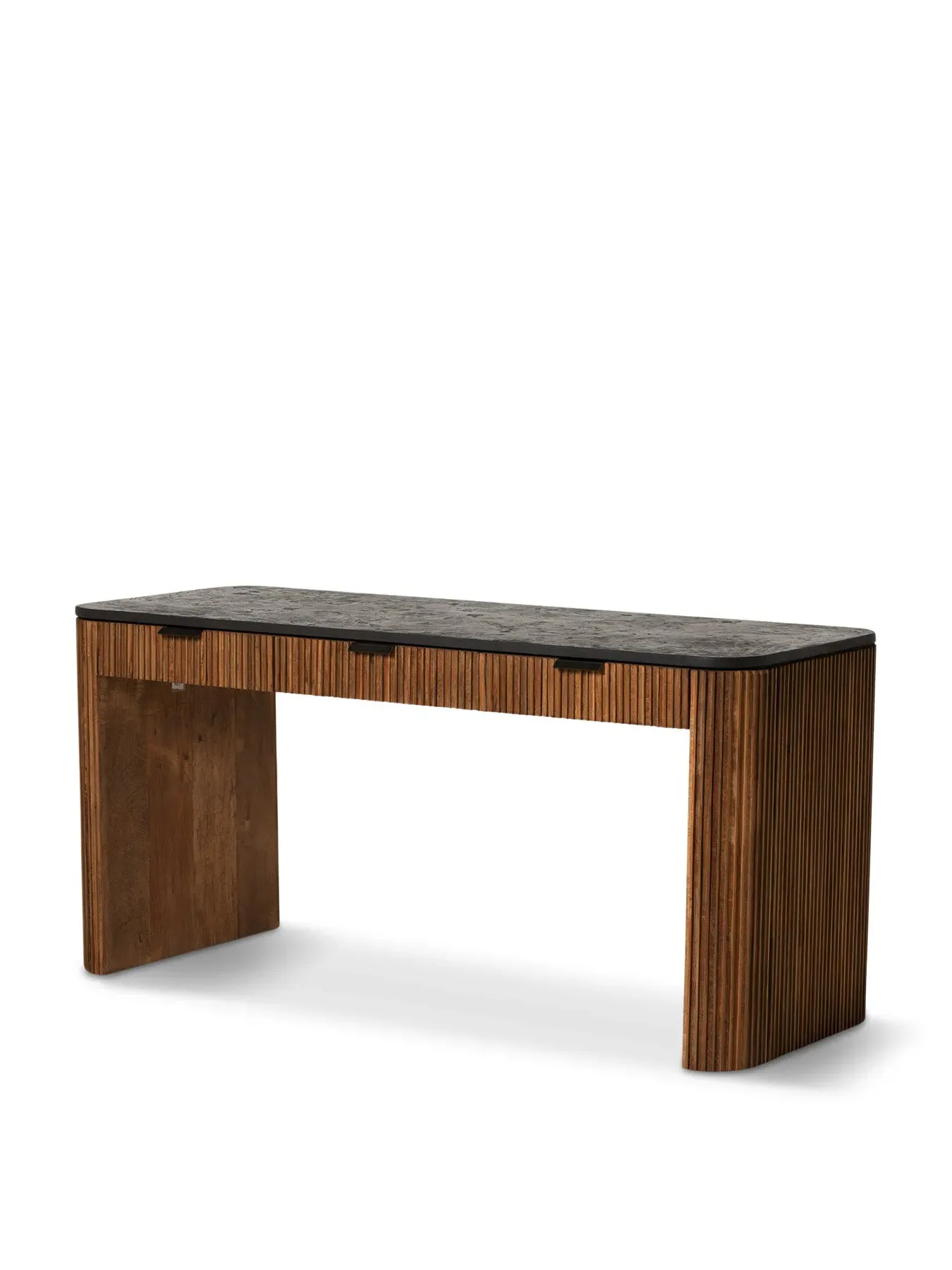 Fluted Office Desk with Drawers - Brown, Teak image