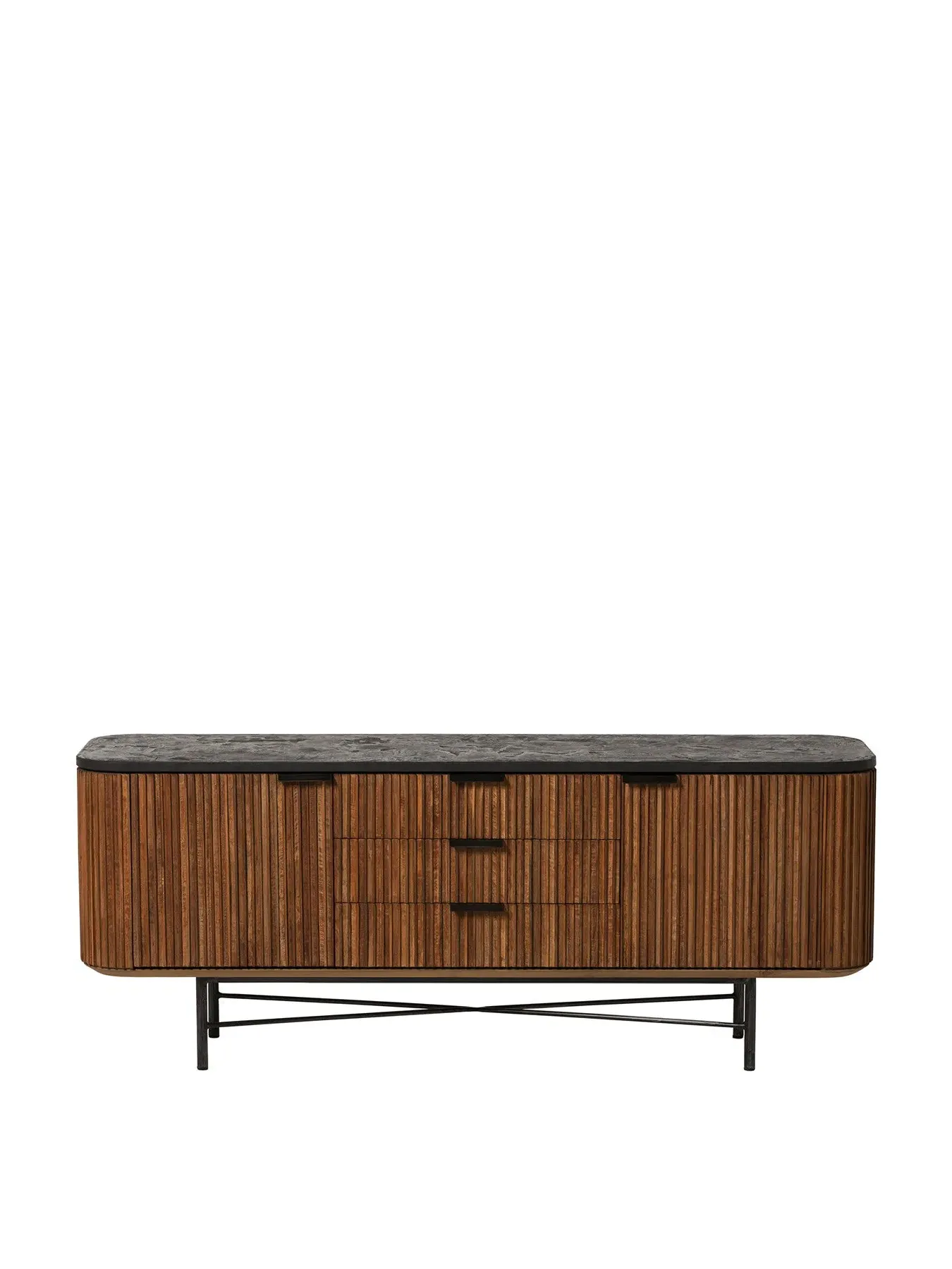 Fluted TV Unit with Cable Management - Brown, Teak