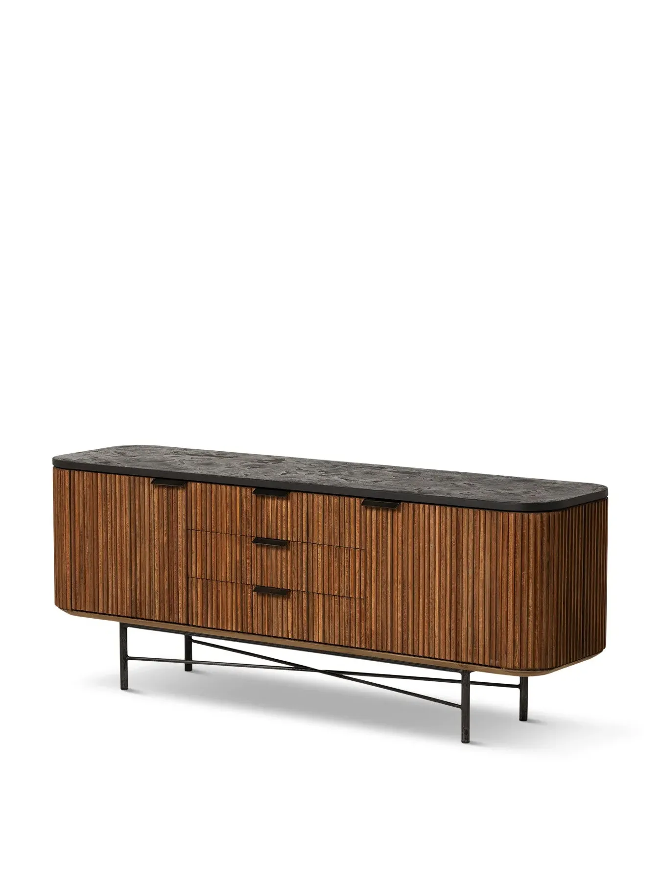 Fluted TV Unit with Cable Management - Brown, Teak image
