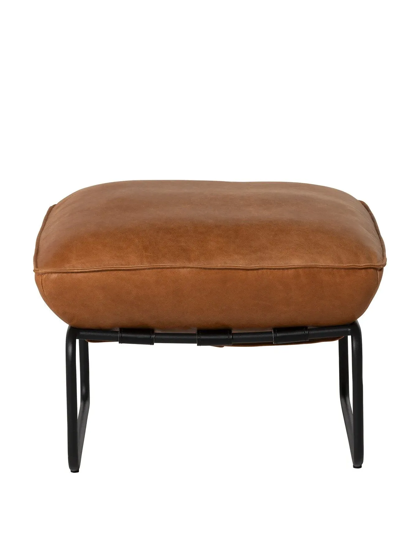 Footstool with Metal Legs - Brown, Leather