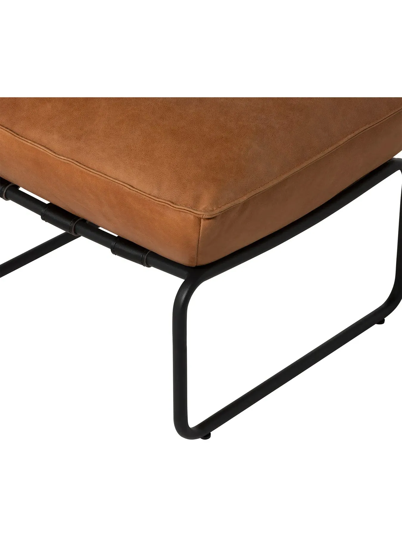 Footstool with Metal Legs - Brown, Leather