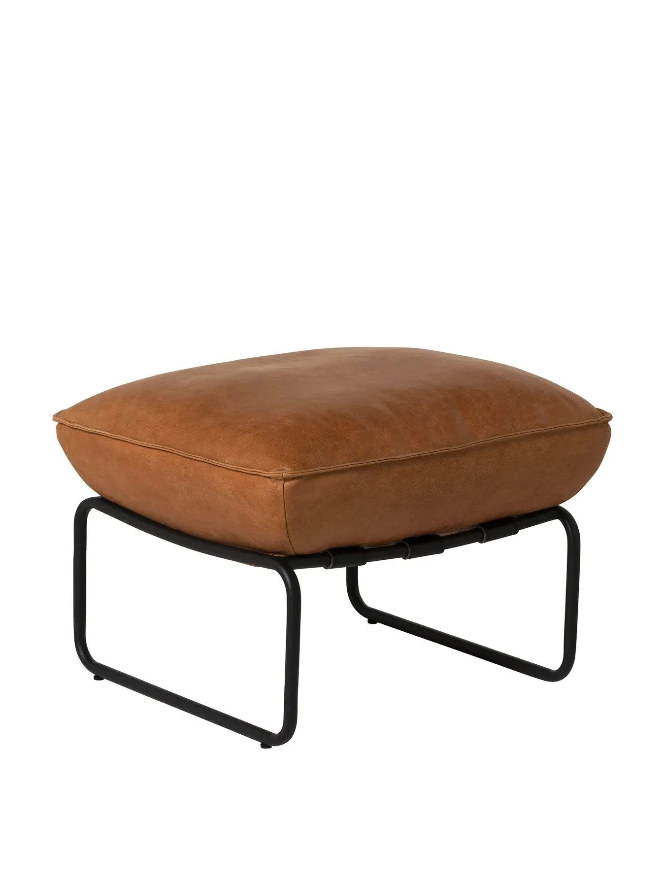 Footstool with Metal Legs - Brown, Leather