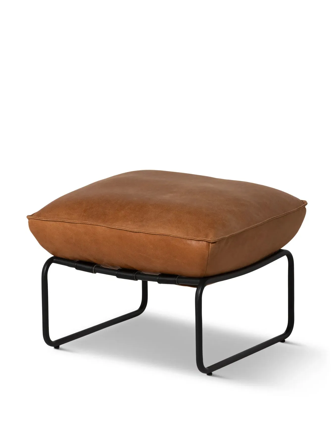 Footstool with Metal Legs - Brown, Leather image