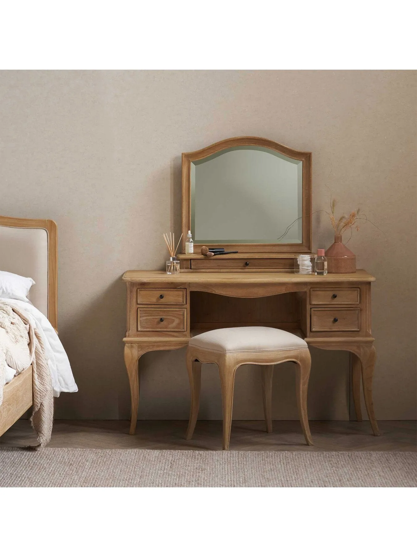 French Style Gallery Mirror - Neutral, Light Wood