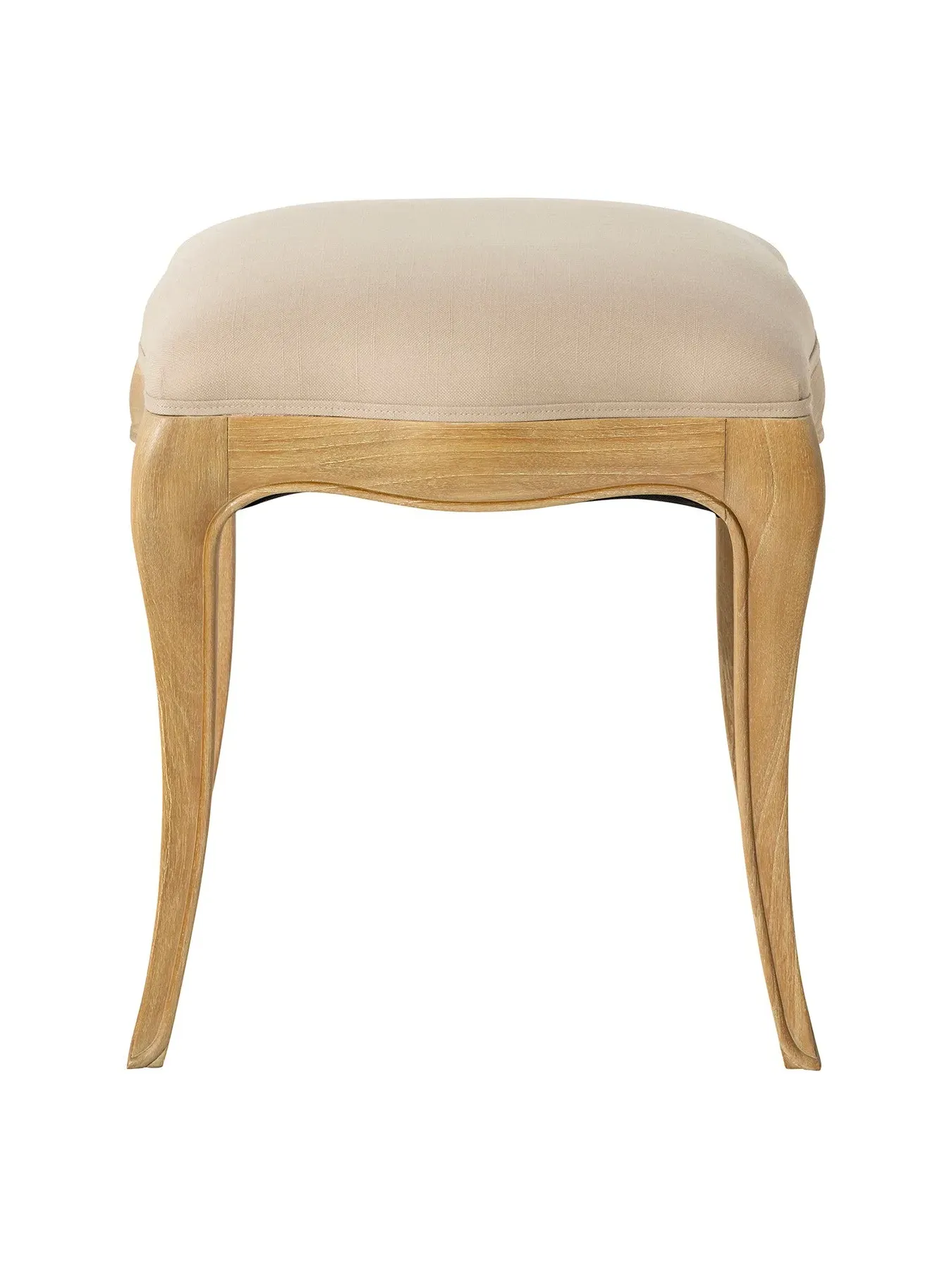 French Style Upholstered Stool - Neutral, Light Wood