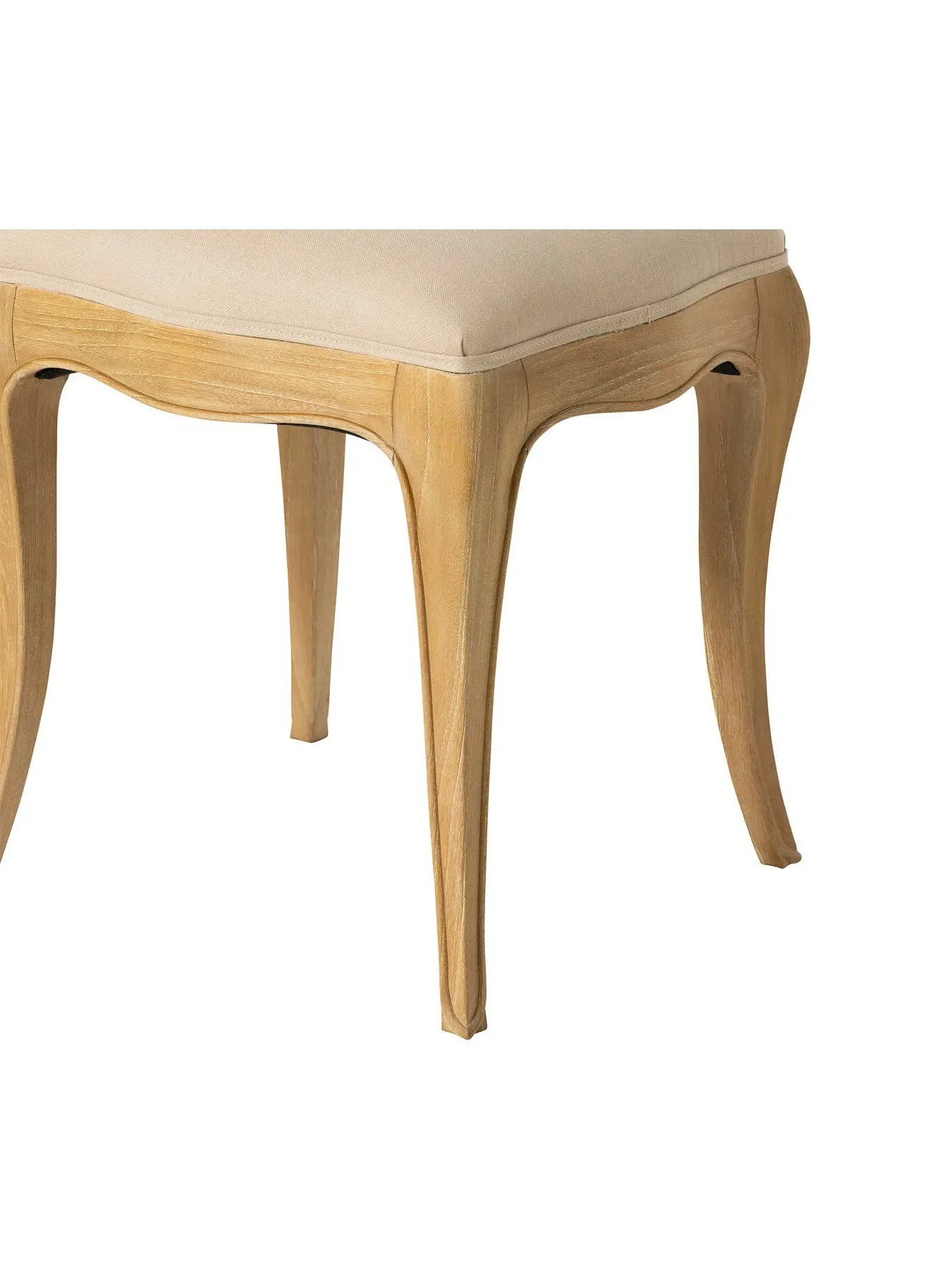 French Style Upholstered Stool - Neutral, Light Wood