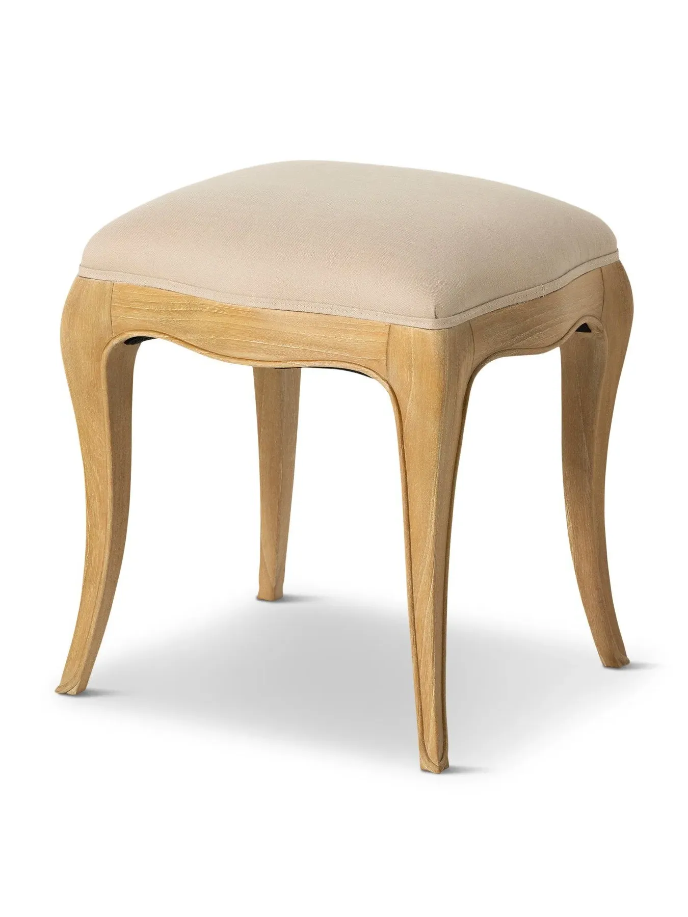 French Style Upholstered Stool - Neutral, Light Wood image