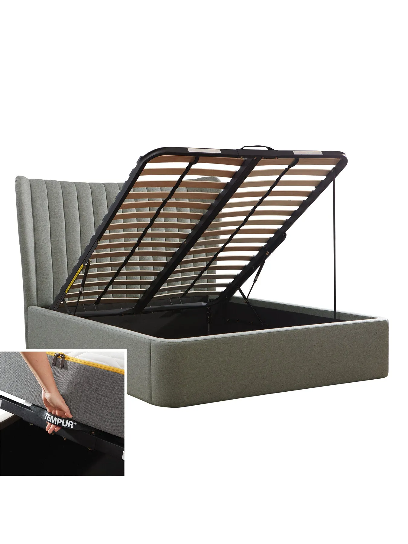 King Size Ottoman Bed Frame - Grey, Fabric