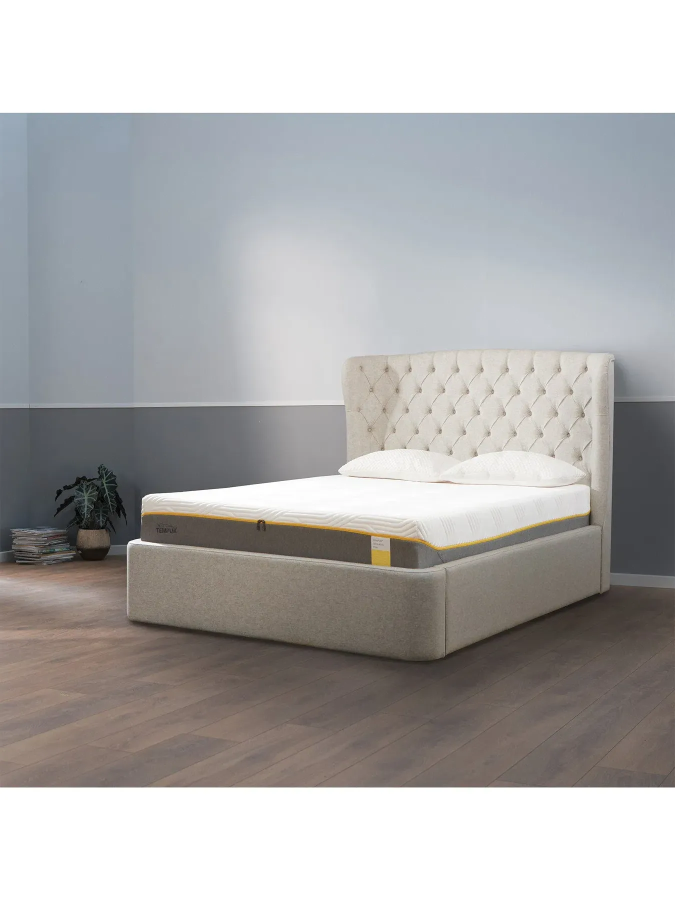 King Size Ottoman Bed with Storage - Beige, Fabric