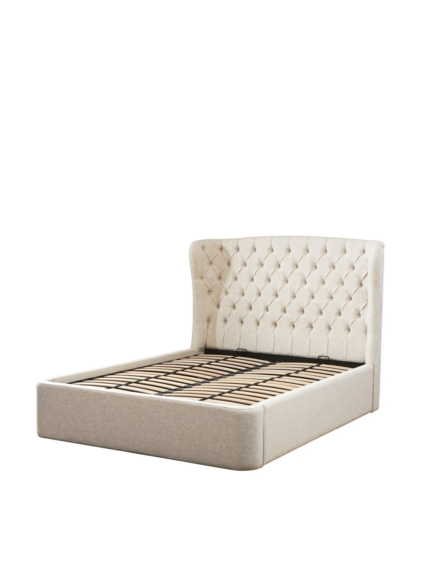 King Size Ottoman Bed with Storage - Beige, Fabric