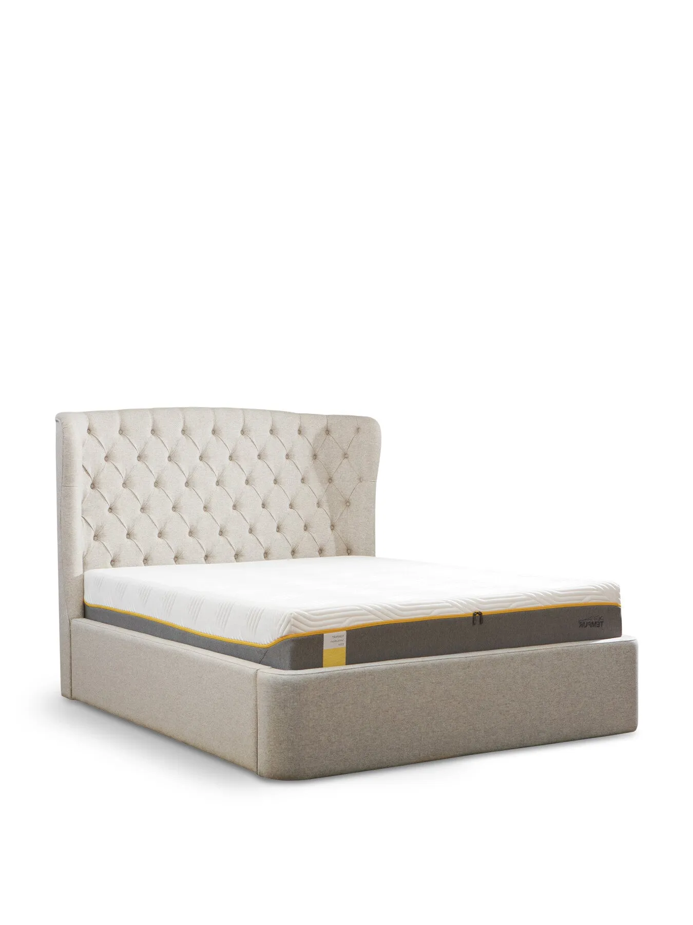 King Size Ottoman Bed with Storage - Beige, Fabric image