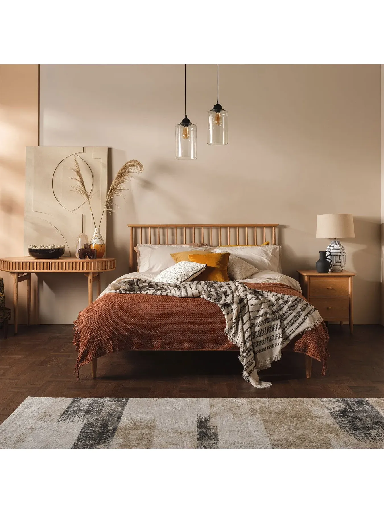 King Size Spindle Bed Frame - Neutral, Oak Wood