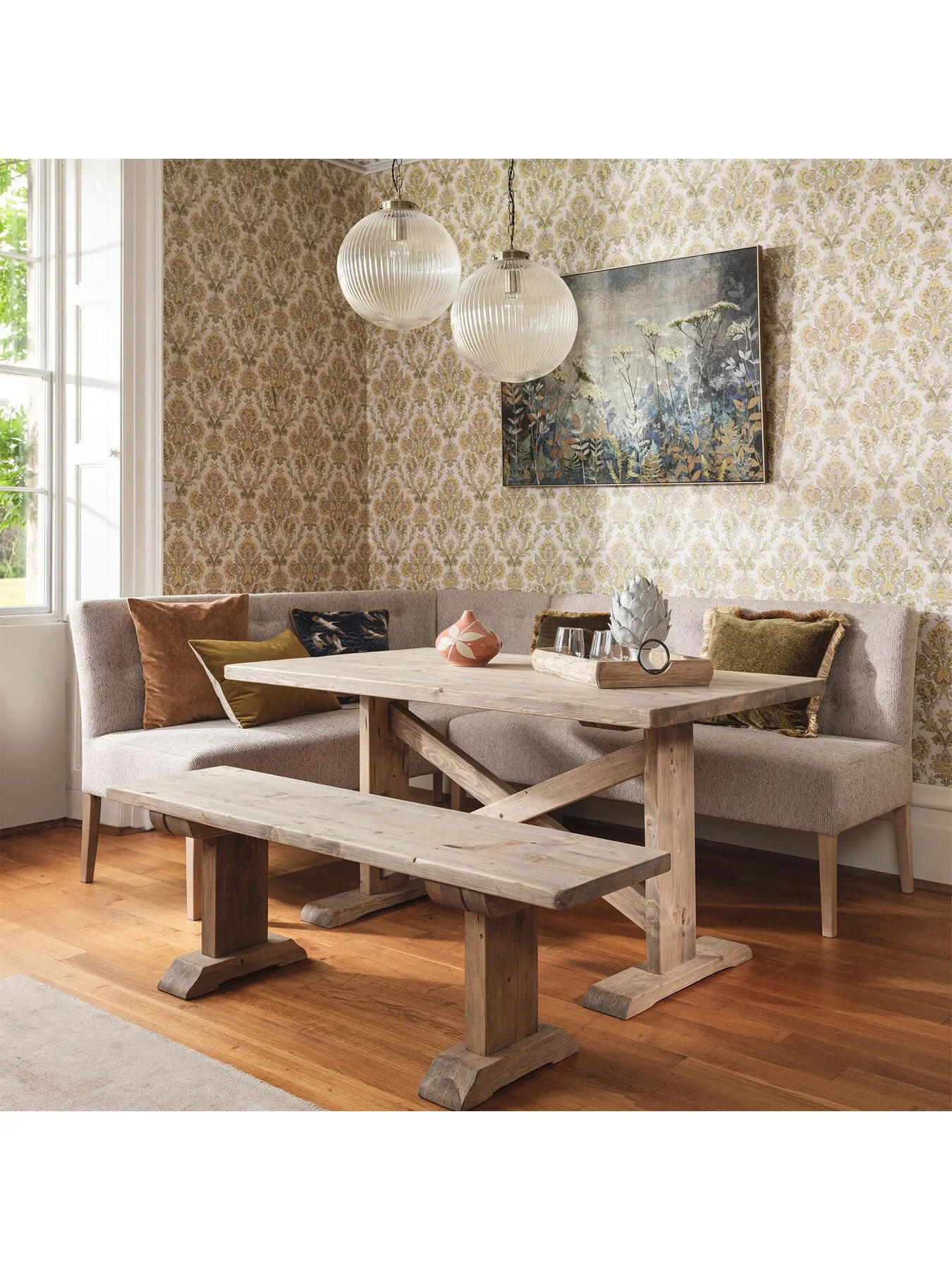 L-Shaped Corner Dining Bench - Grey, Fabric