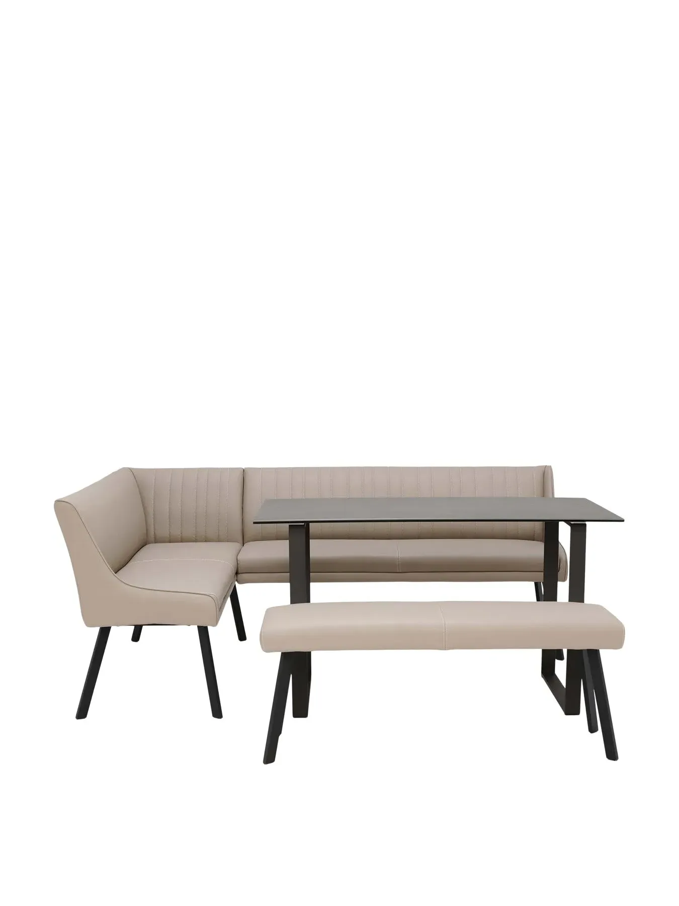 Left Corner Dining Set with Bench - Taupe, Leather