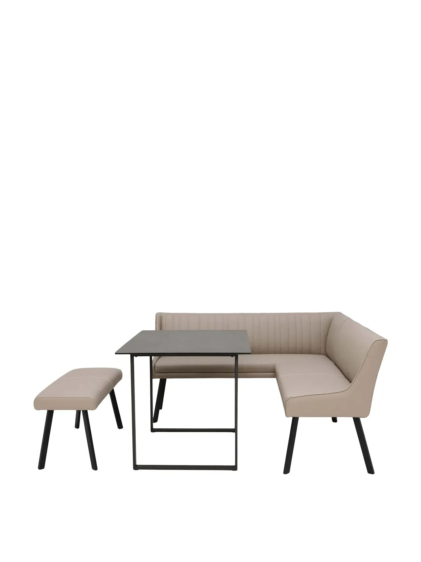 Left Corner Dining Set with Bench - Taupe, Leather
