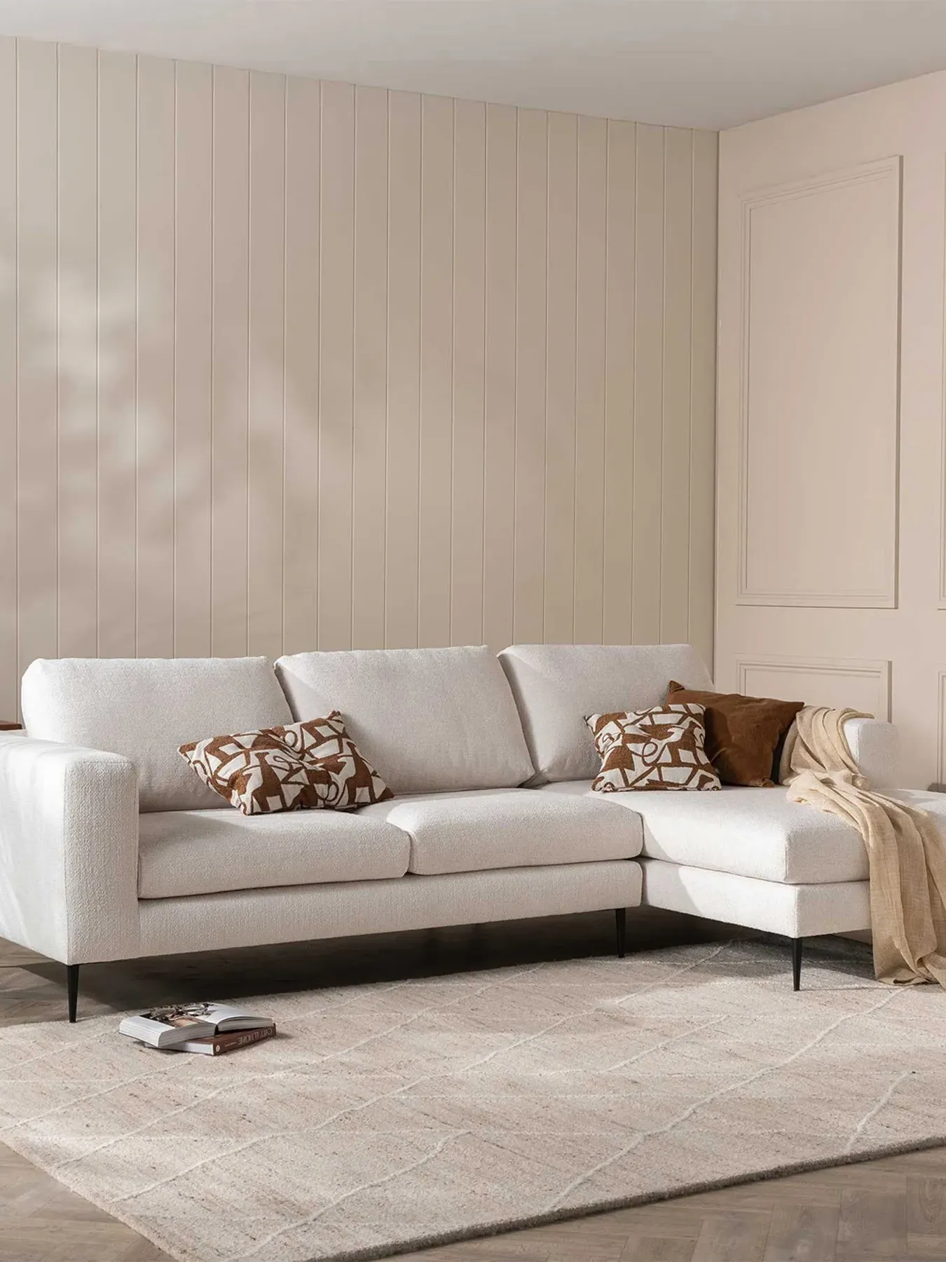 Left Hand Chaise Sofa with Steel Legs - Neutral