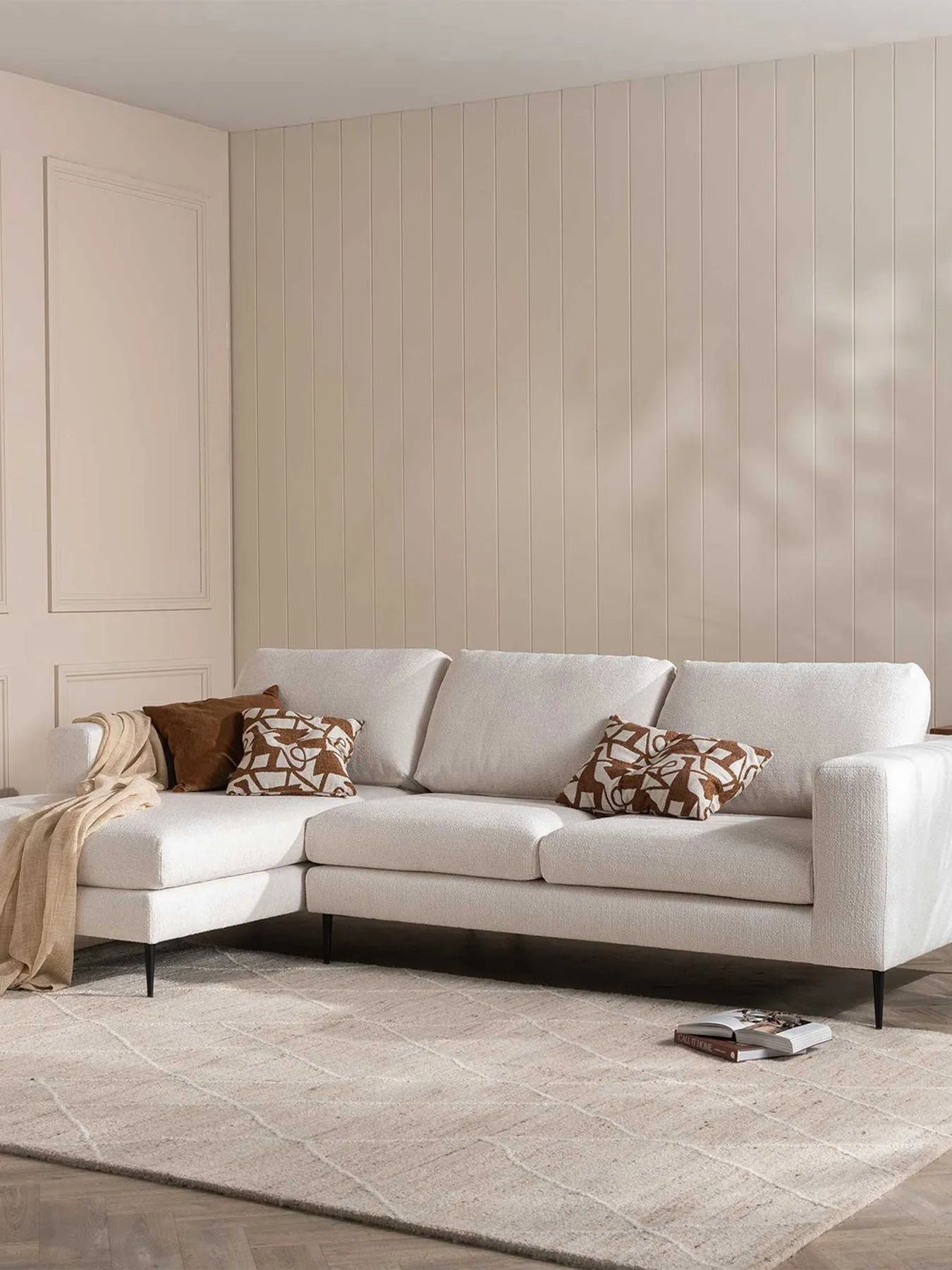Left Hand Chaise Sofa with Steel Legs - Neutral