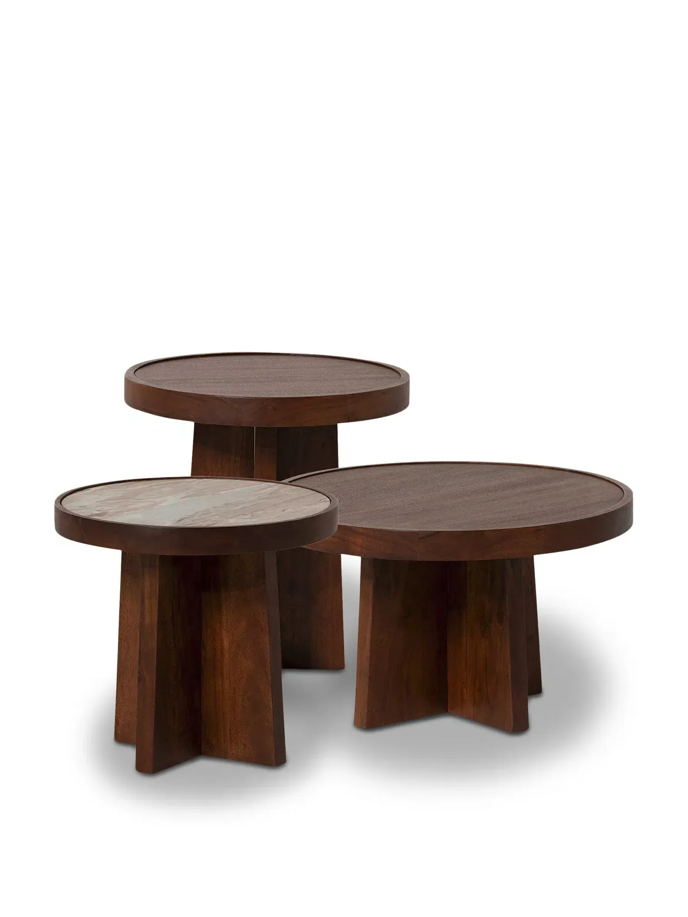 Nest of 3 Tables with Marble Top - Brown, Acacia image
