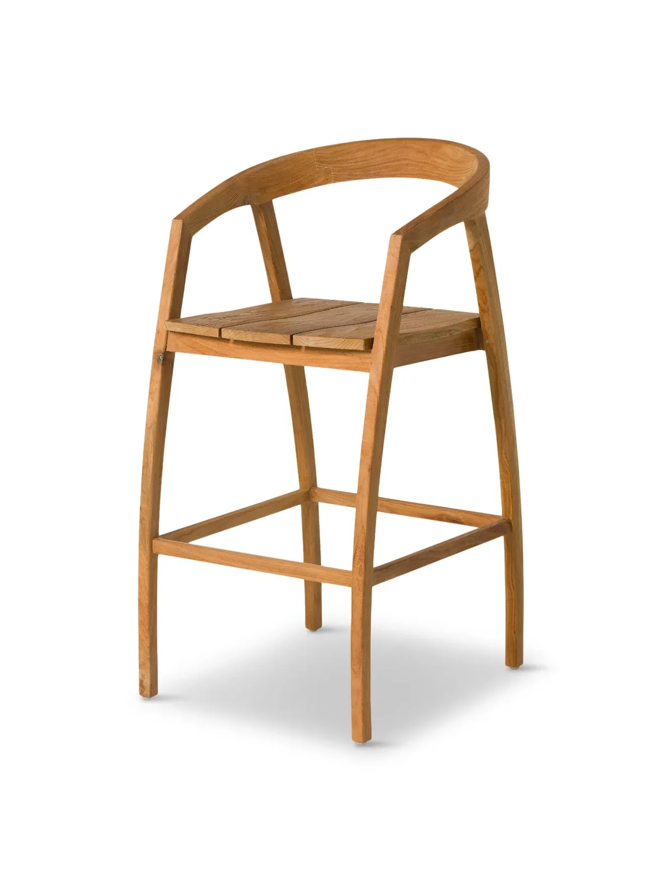 Open Back Barstool with Arms - Brown, Teak Wood image