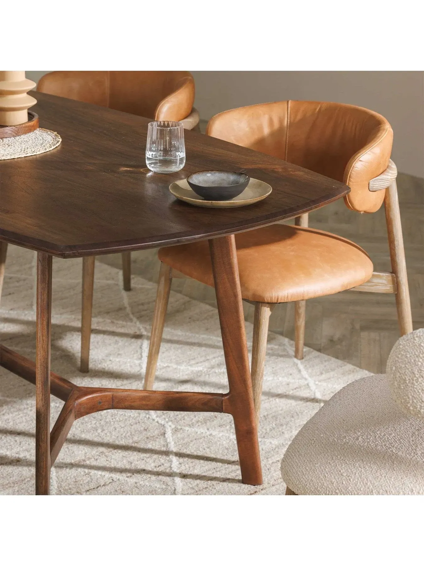 Open Back Curved Dining Chair - Brown, Leather