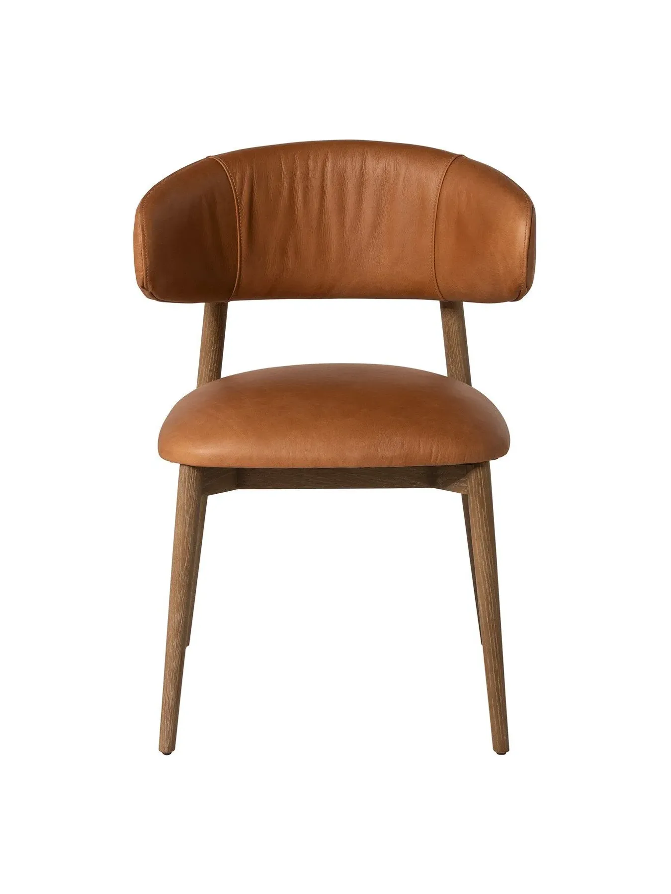 Open Back Curved Dining Chair - Brown, Leather