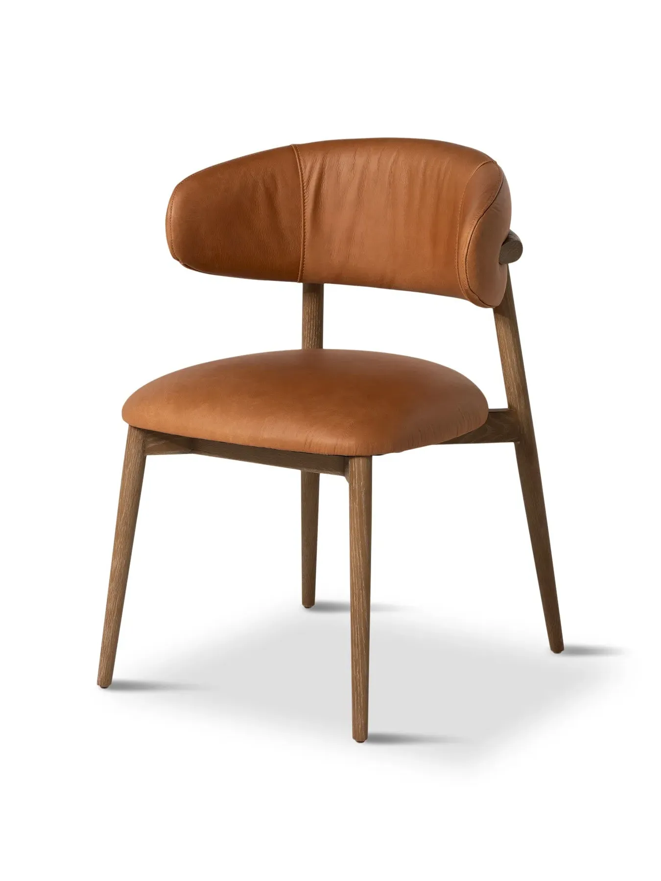 Open Back Curved Dining Chair - Brown, Leather image