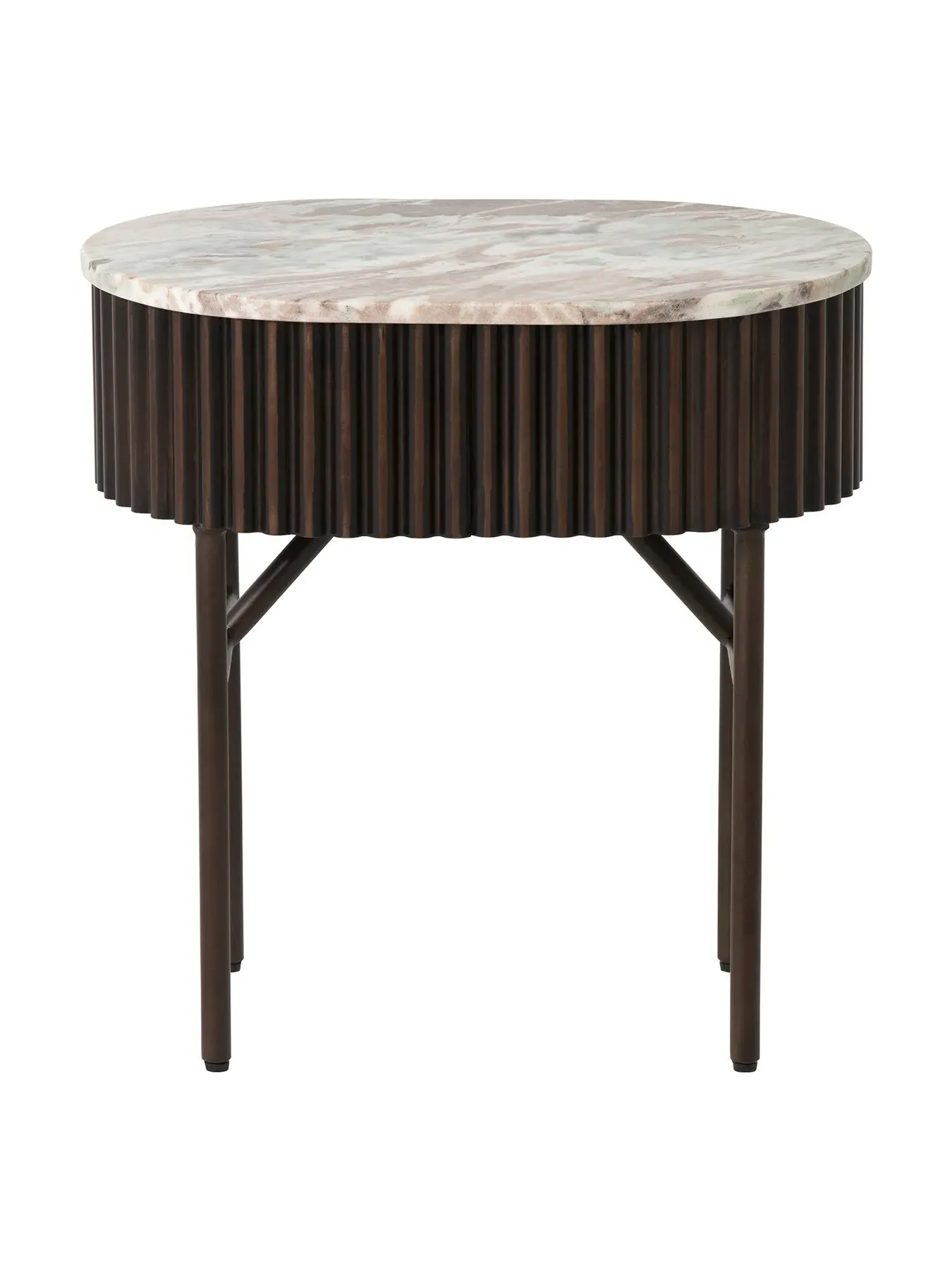 Oval Side Table with Wave Base - Brown, Marble