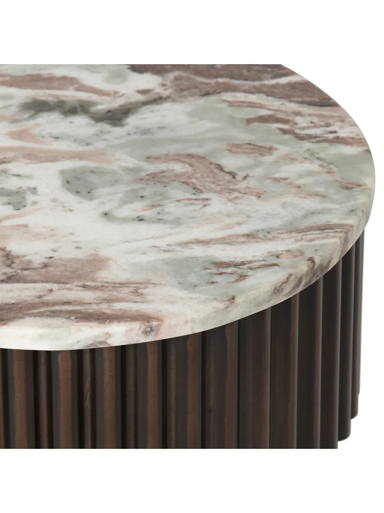 Oval Side Table with Wave Base - Brown, Marble