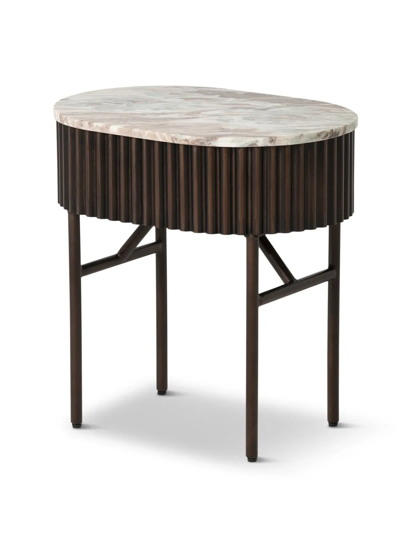 Oval Side Table with Wave Base - Brown, Marble image