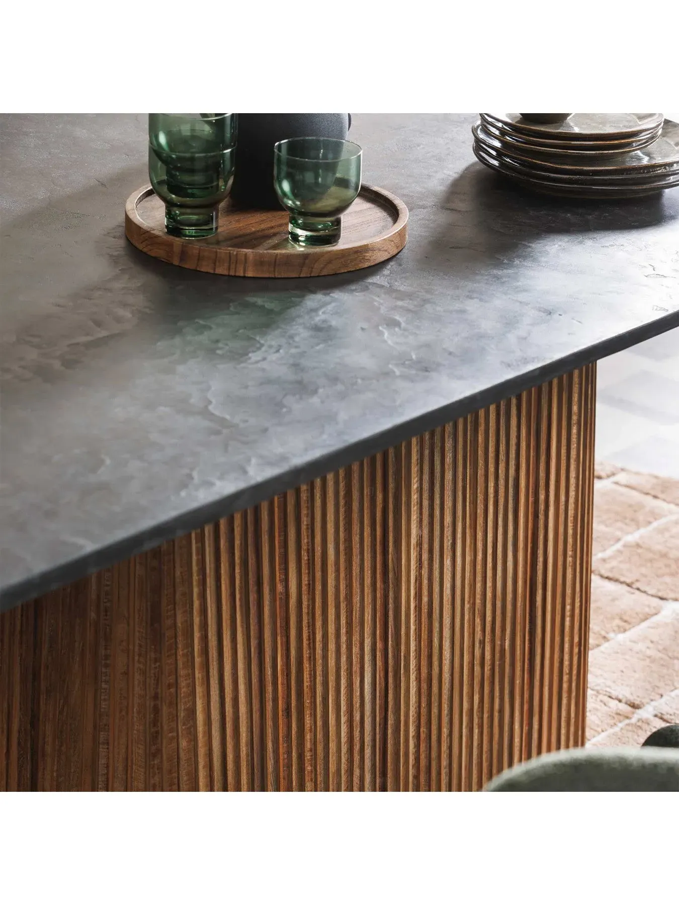 Pedestal Dining Table - Brown, Reclaimed Teak