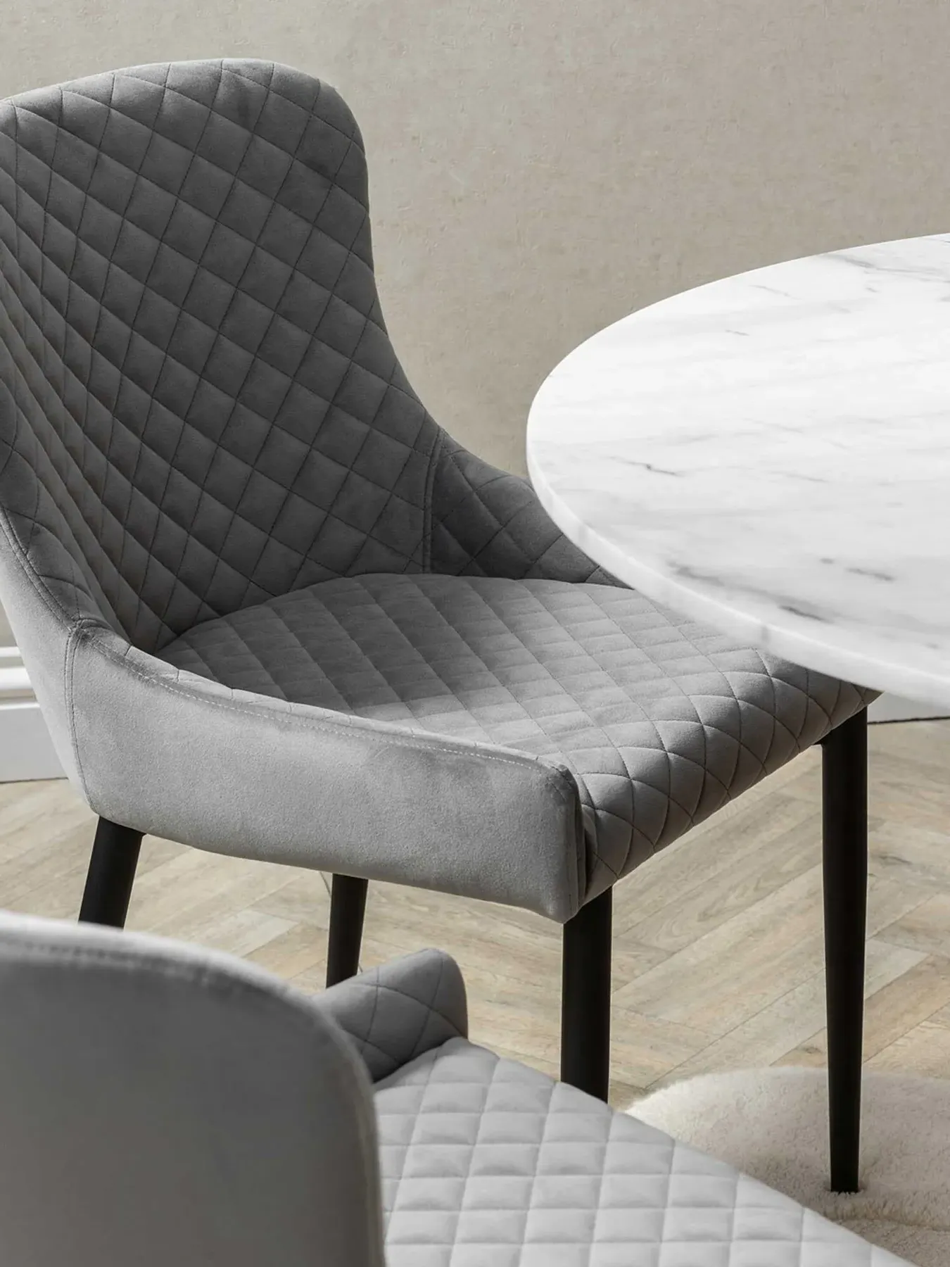 Quilted Dining Chair - Grey, Velvet