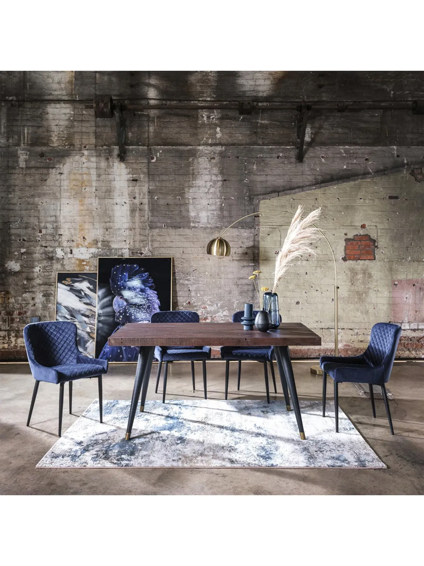 Quilted Dining Chair - Navy, Velvet